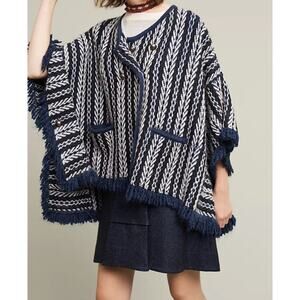 Sleeping on Snow ONE SIZE Tajo Jacquard Poncho Navy Cream GORGEOUS